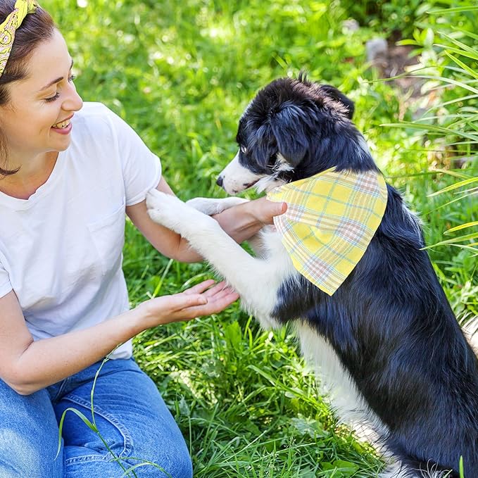 Segarty 30 Pack Triangle Dog Bandanas, 22.8"x15.7" Plaid Bibs Washable Pet Scarf Accessories Bulk for Small Medium Dogs Cats Large Puppy, Adjustable Reversible Boy Pets Birthday Kerchief