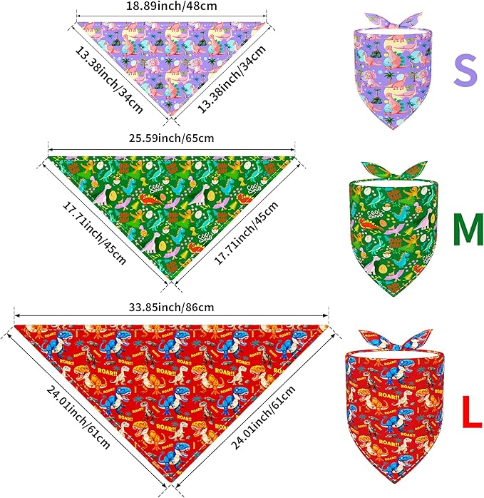 10PCS Dinosaur Dog Bandanas Pack for Small XS Breed Dog Pink Purple Yellow Blue Kerchief Triangle Bibs Scarves for Boys and Girls Grooming Costume