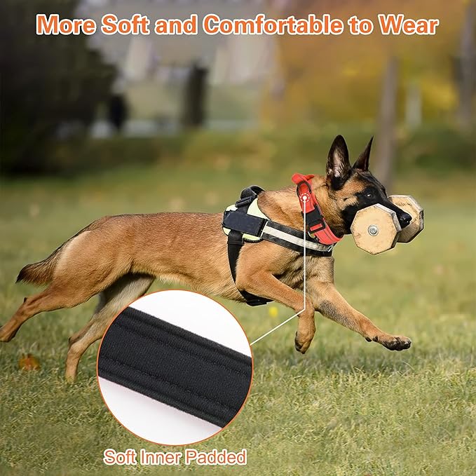 KCUCOP Tactical Dog Collar for Medium & Large Dogs - Military Nylon Heavy Duty Collar with Handle, Reflective Strip & Metal Buckle for Training, Outdoor (Orange Reflective, Large)