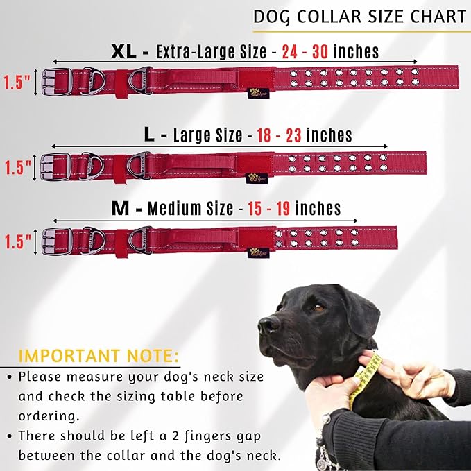 ADITYNA Heavy Duty Dog Collar for Extra-Large Dogs - Reflective Burgundy Collar with Handle for Training, and Walking - Wide, Thick, Tactical, Soft Neoprene Padded