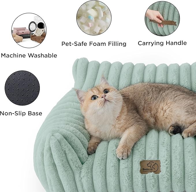 Bedsure Cute Cat Couch for Pets - Fluffy Cat Sofa with Premium Soft Corduroy Fleece, Fuzzy Cat Couch Bed with Removable Washable Cover, Supportive Cat Chair for Indoor Cats, 24inch, Garden Green