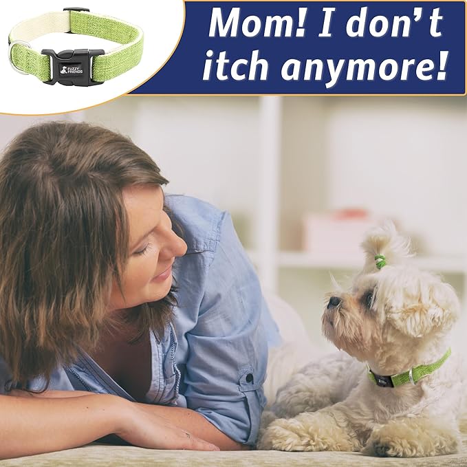 Green Hemp Dog Collar - Hypoallergenic Dog Collar - Comfortable for Sensitive Skin or Allergies with no Harsh Dyes or Chemicals - 5 Sizes from X-Small to x-Large Breeds