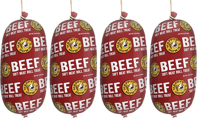 Happy Howie's Soft Meat Roll Treat - Soft Dog Food Beef Rolls, High Protein, Natural Ingredients, for All Dogs, Made in USA - Beef, 12 Oz (Pack of 4)