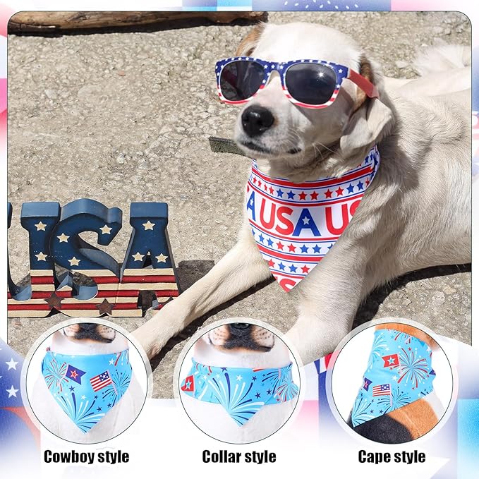 Sanwuta 120 Pcs Patriotic Dog Bandanas Bulk 4th of July Pet Scarves Adjustable Soft Cute Dog Triangle Scarfs for Medium Small Dogs Cats Large Puppy