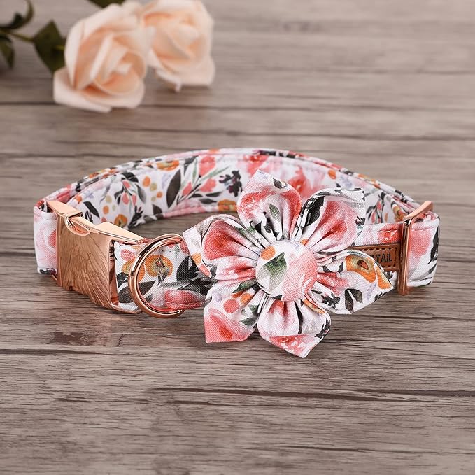 Elegant little tail Floral Girl Dog Collar for Female Dogs, Pet Collar Adjustable Dog Collars with Flower Gift for X-Small Dogs and Cats
