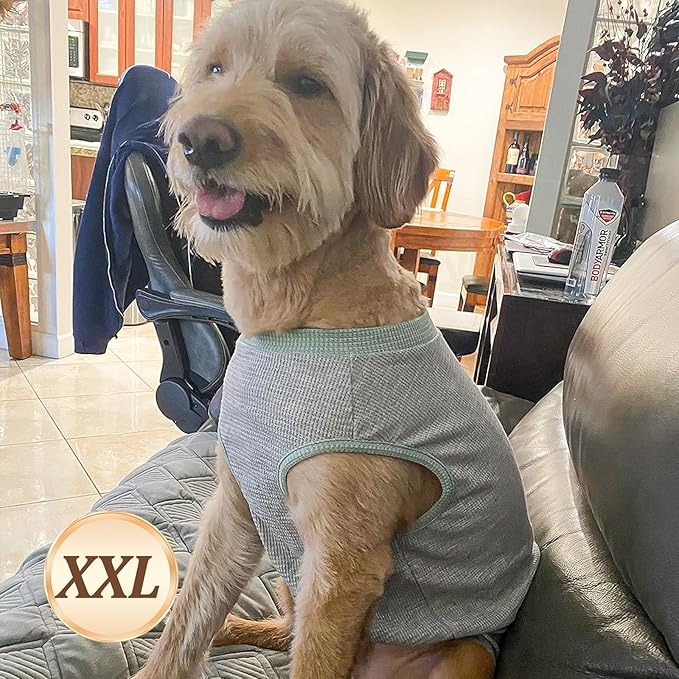 KYEESE 2Pack Dog Shirts Waffle Stretchy Dog T-Shirts Lightweight Tank Top Sleeveless Vest Breathable, XX-Large, Pink+Grey