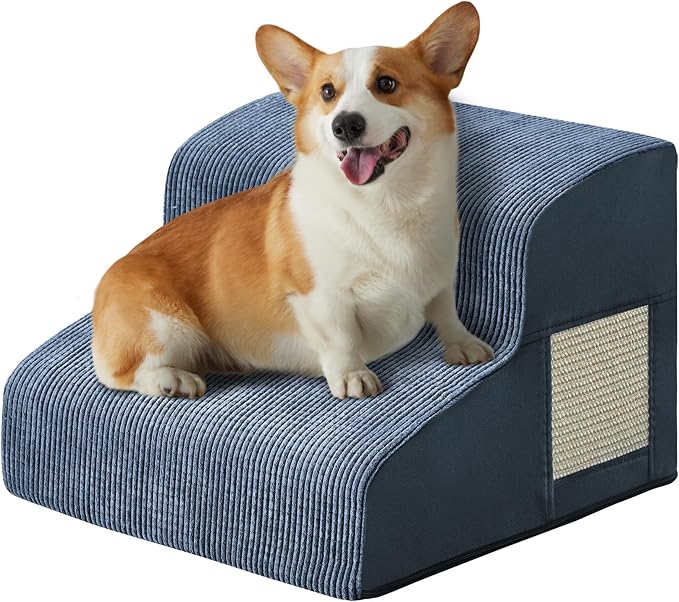 Navy Portable 2-Step Dog & Cat Step for Bed, Couch, Sofa & Chairs - Non-Slip, High Density Foam