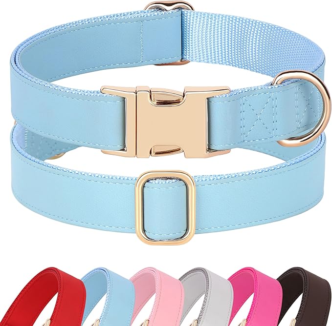 PET ARTIST Soft Leather Dog Collar for Large Dogs, Bright & Classic Nylon Padded Heavy Duty Dog Collar Leather with Quick Release Metal Buckle Adjustable for Male Dogs, Neck Fit 16-27"