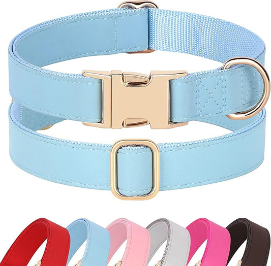 PET ARTIST Soft Leather Dog Collar for Large Dogs, Bright & Classic Nylon Padded Heavy Duty Dog Collar Leather with Quick Release Metal Buckle Adjustable for Male Dogs, Neck Fit 16-27"