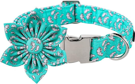 Lionet Paws Summer Female Dog Collar with Flower, Soft Comfortable Adjustable Manatee Collar for Large Dogs, Neck 16-24 inches