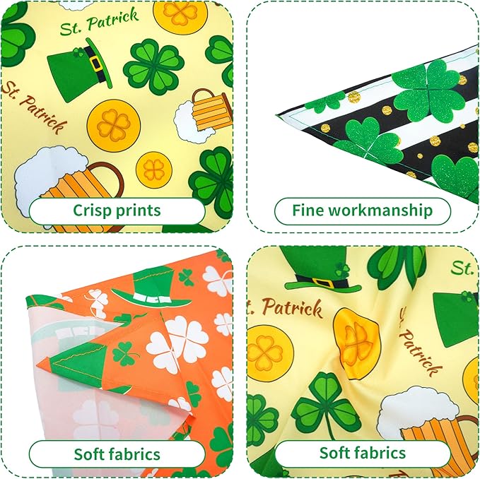10PCS St.Patricks Day Dog Bandanas for Medium Dogs Triangle Bibs Scarves Boys and Girls Grooming Accessories