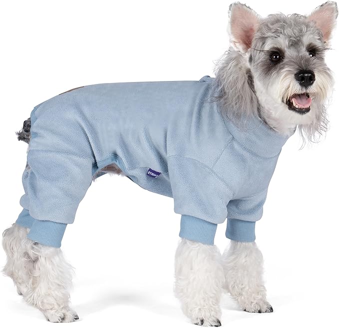 cyeollo Dog Pajamas Large, Stretchable Fleece Pet Onesie Coat for Small Dogs Pjs Warm Doggie Jumpsuit Soft Cold Weather Dog Clothes Outfits, Light Blue L