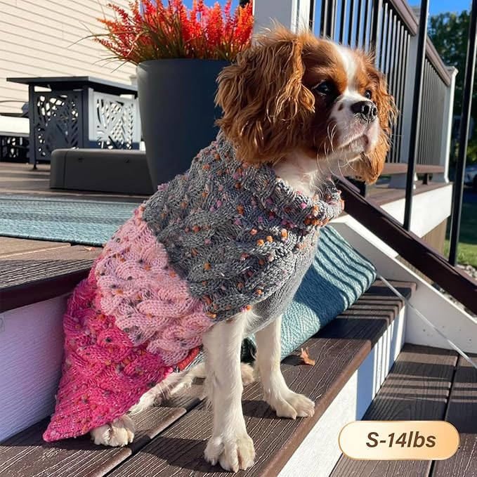 KYEESE Dog Sweater Color Block with Fuzzy Thread Knitted Turtleneck Dog Knitwear with dots in a Variety of Colors for Small Dogs Fall Winter Dog Clothes, Pink, S