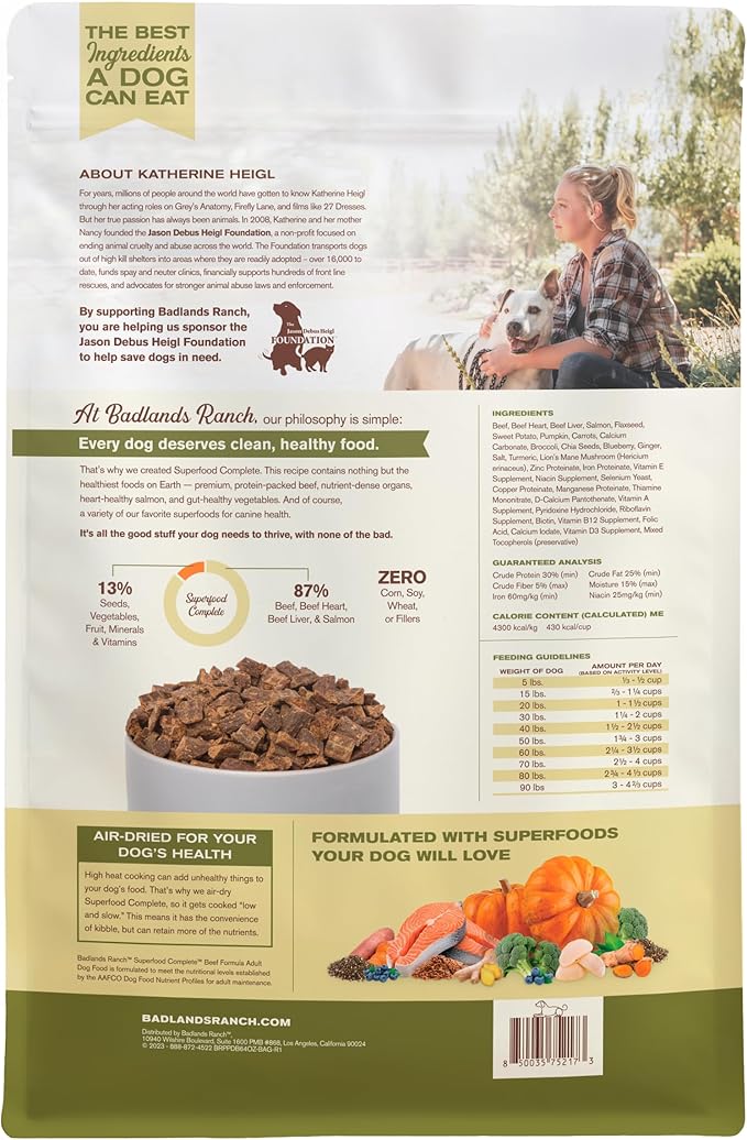 by Katherine Heigl- Superfood Complete, Air-Dried Adult Dog Food - High Protein, Zero Fillers, Superfood Nutrition (64 Ounce (Pack of 4), Beef)