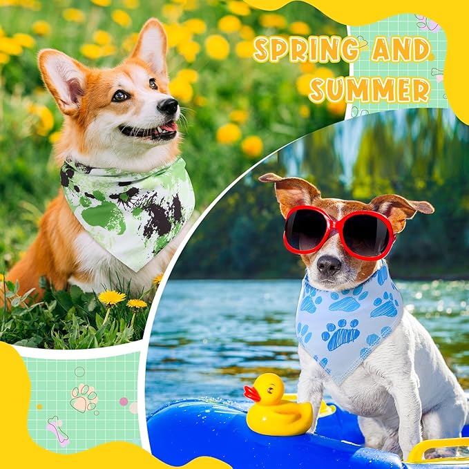 200 Pcs Dog Bandana Bulk Spring Summer Hawaii Pet Party Bandana Scarf Adjustable Puppy Kerchief Triangle Bibs Holiday Grooming Supplies for Small Medium Dogs Cat Costume Accessory Outfit(Dog Paw)