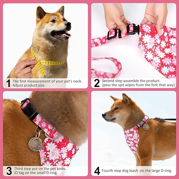 Dog Collars and Bandanas - Soft Adjustable Fancy Floral Boys Girls Puppy Collar for Small Medium Large Dogs.