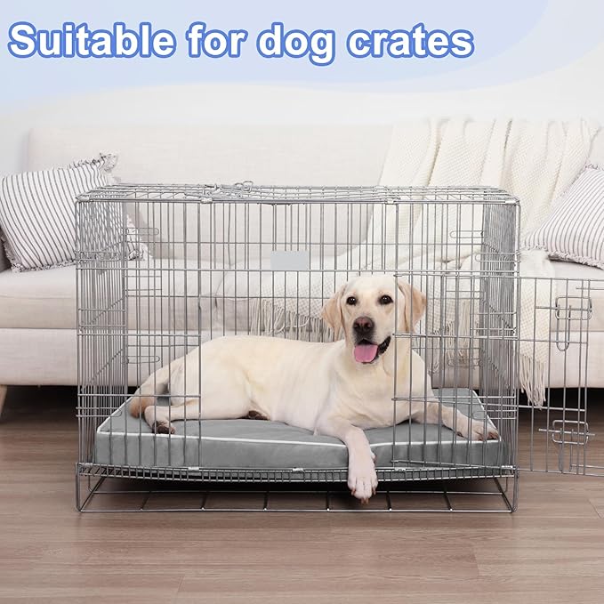KSIIA Orthopedic Dog Bed Extra Large Dog Bed with Removable Machine Washable Cover Waterproof Crate Pad with Egg Crate Foam and Non-Slip Bottom, 53x36 Inch, Light Gray