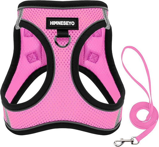 Dog Harness and Leash Set, Dog Harness for Dogs No Pull, No-Chock Step-in Reflective Breathable Lightweight Easy Walk Vest Harnesses with Safety Buckle for Small Medium Dogs, Cats (Pink, L)