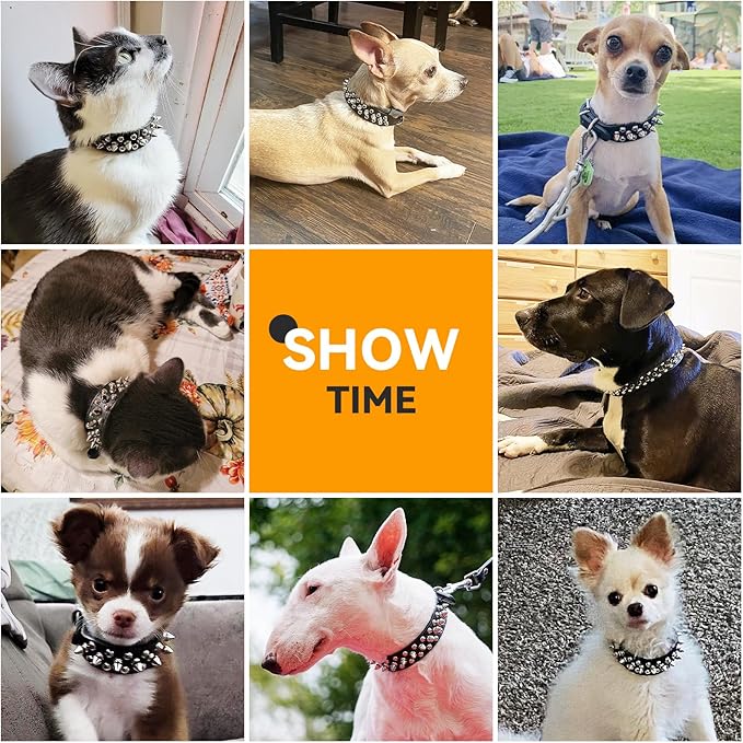 PETCARE Spiked Dog Collar Black Soft Pu Leather Funny Mushrooms Rivet Spike Studded Puppy Collar Adjustable Outdoor Pet Dog Collar for Small Medium Large Dogs Cats Chihuahua Pug Pit Bull Dog Collars