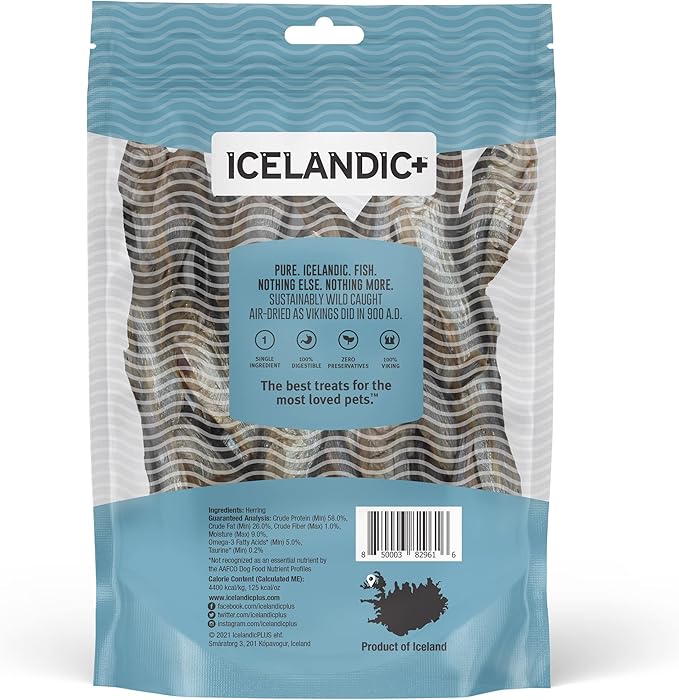Icelandic+ Whole Fish Herring - 3oz Bag - Dog Treats, Pure Wild-Caught & Air-Dried, Single Ingredient Snack, Pet Chew, Just The Fish Nothing Else