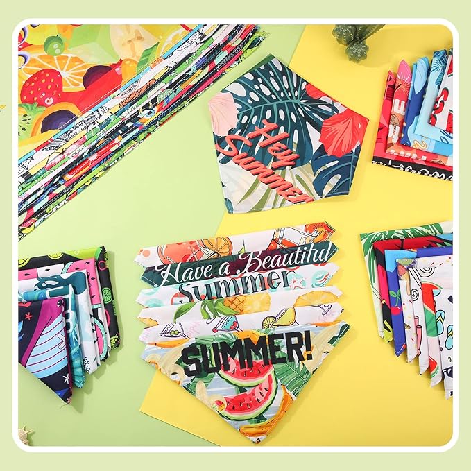 Chunful 50 Pcs Dog Bandanas Bulk Summer Flora Dog Bandanas Pet Triangle Scarf Bib Seasonal Pet Costume Adjustable Cat Outfit Washable Bids Kerchief for Small Medium Puppy