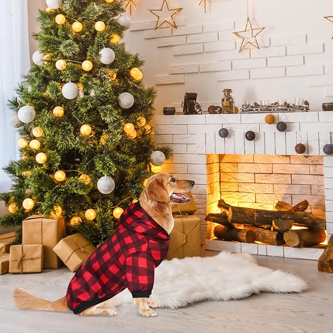 Plaid Dog Sweaters Hoodies Sweatshirts for Dogs Cats, Warm and Soft Cold Weater Coats for Christmas (Red, XX-Large)