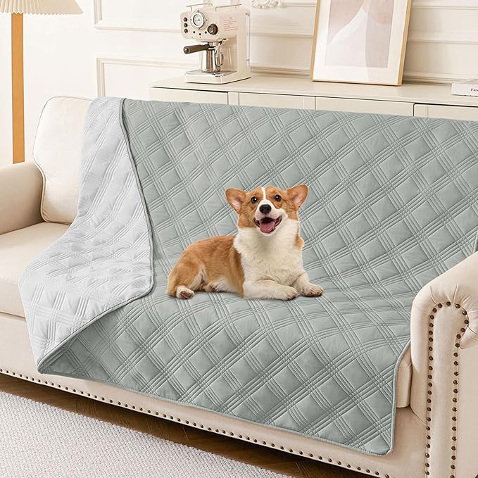 hyha Waterproof Dog Blanket, Reversible Pet Bed Blanket, Soft Sofa Couch Cover for Dogs Washable, Waterproof Pet Couch Covers for Sofa Puppy Cats Furniture Protector(68"x82", Grey/Light Grey)