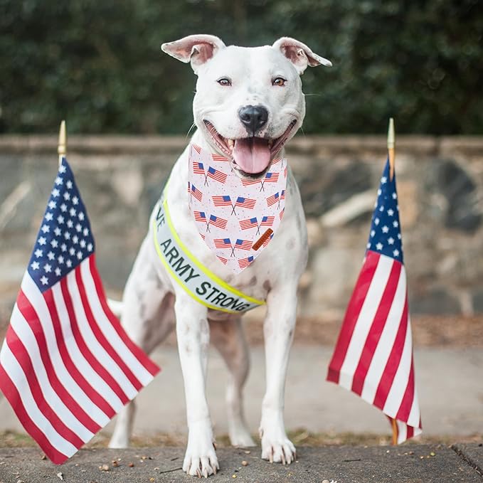 ADOGGYGO American Flag Dog Bandana 2 Pack, Reversible White Red USA Flag Pet Scarf Bib, Adjustable Fit 4th of July Bandanas for Extra Large Dogs Pets (X-Large)