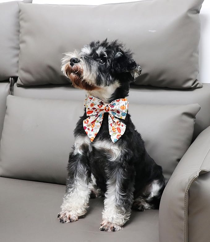 Unique Style Paws Cotton Thanksgiving Dog Collar with Bow Halloween Pumpkin Plaid Dog Collar with Bow Tie for Small Medium Large Dogs Pets Gifts