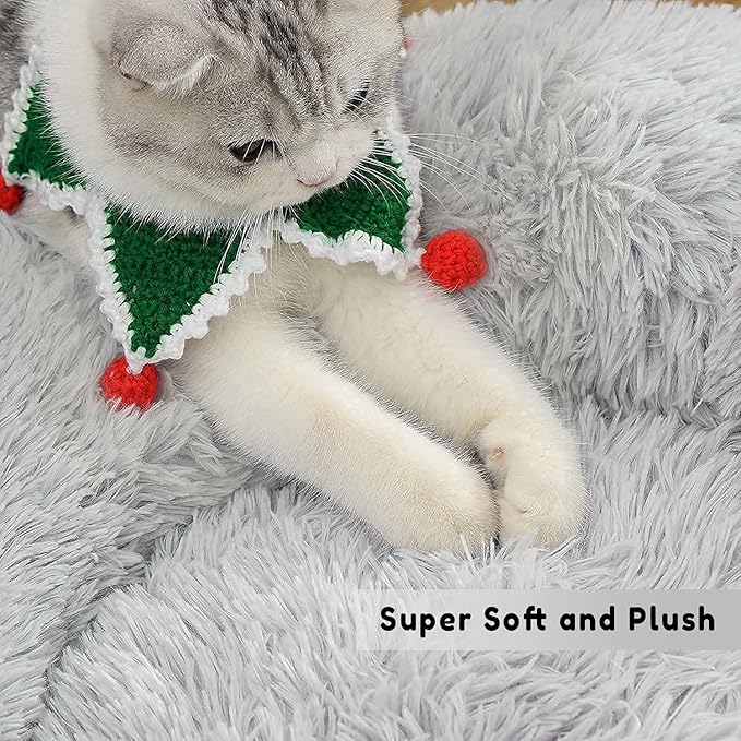 Calming Dog & Cat Bed - Anti-Anxiety Donut Dog Cuddler, Warming Cozy Soft Round Bed, Fluffy Faux Fur Plush Dog Cat Cushion for Small Medium Dogs and Cats (20"/24"/27"/30")