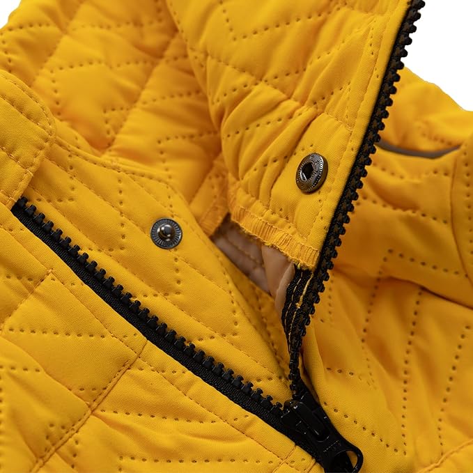 Lovelonglong Warm Dog Coat Double Layers Dog Vest, 4 Legs Covered Windproof Waterproof Reflective Warm Dog Vest Outdoor Skating Dog Costume for Corgis Dachshund Dog Yellow D-L