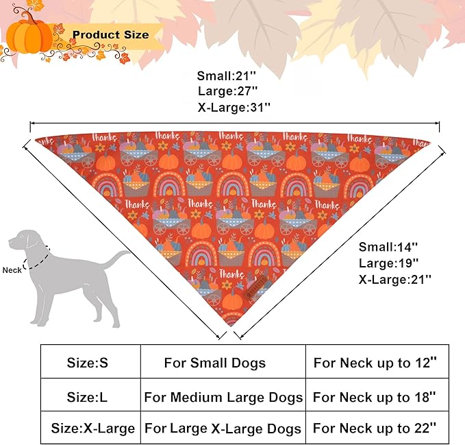 ADOGGYGO Thanksgiving Dog Bandana - Blue Orange Pumpkin Scarf, Adjustable Fit Fall Bandanas for Medium Large Dogs Pets (Large)