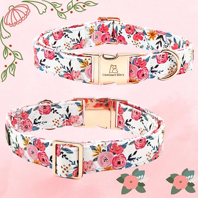 Lionheart glory Dog Collar Flowers Collar Floral Dog Collar with Flower Spring Summer Cute Collar Dog Boy or Girl Dog Collars Soft Durable Adjustable Dog Collars for Large Dogs
