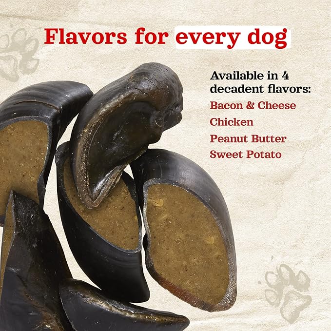 Natural Farm Chicken Filled Cow Hooves for Dogs (4-Pack), Long-Lasting Natural Hoof Beef Bone Treats, Best for Small, Medium & Large Dogs