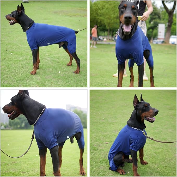 LoveLongLong Dog Jumpsuit with UV Protection and Quick-Dry Fabric for Spring Summer Pet Pajamas Navy Blue L