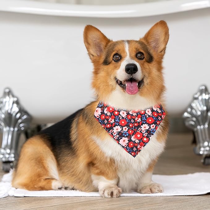 Dog Collars and Bandanas - Soft Adjustable Fancy Floral Boys Girls Puppy Collar for Small Medium Large Dogs.