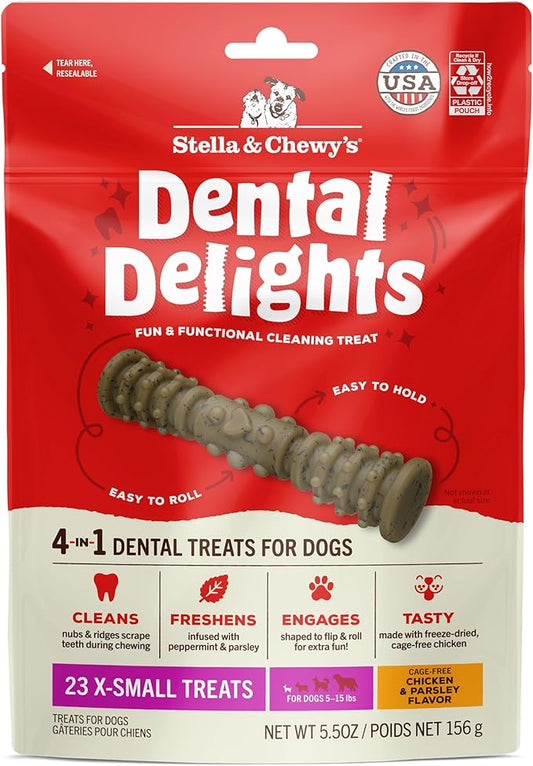 Stella & Chewy's Dental Delights with Freeze-Dried Chicken - Extra Small Dental Treats for Dogs, 5.5 Ounce Bag