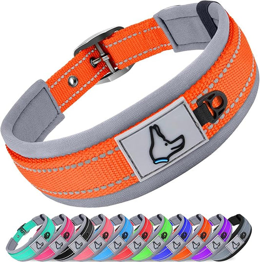 Joytale Dog Collar for Large Dogs, Neoprene Padded and Adjustable, Reflective Wide Heavy Duty Pet Collars with Durable Metal Belt Buckle for Walking, Orange, L