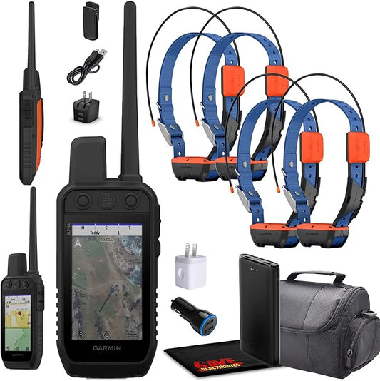 Garmin Alpha 300 Handheld Advanced Tracking and Training System for Hunting Dogs Bundle with 4X Garmin Dog Collars Alpha T20 Dog Tracker Collar with GPS + Field Bag + Charger and More Accessories