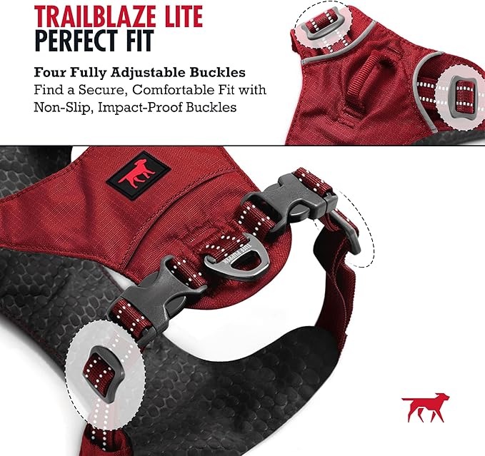 Tuff Pupper Lightweight Dog Harness for Walking | Front & Back Leash Clips | 4-Way Adjustable Fit | Reflective Trim | Easy On/Off Buckles | Lightweight & Breathable | No Pull Design (XS, Red)