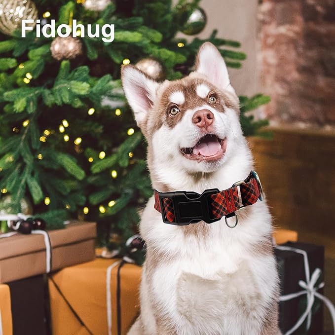 Christmas Martingale Collar for Dogs Plaid Dog Collars for Small Medium Large Dogs with Buckle Adjustable Soft Nylon Dog Collar (Red Plaid, Large)