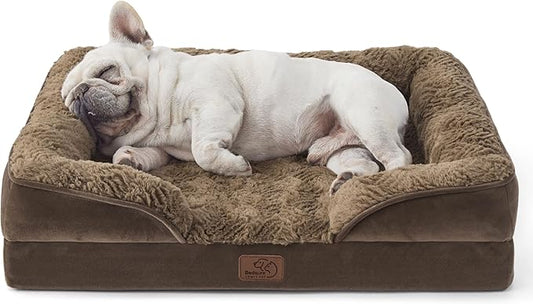 Bedsure Orthopedic Dog Bed for Medium Dogs - Calming Dog Sofa Beds Medium with Luxurious Plush Washable, Pet Couch Bed with Removable Washable Cover, Waterproof Lining and Nonskid Bottom, Brown