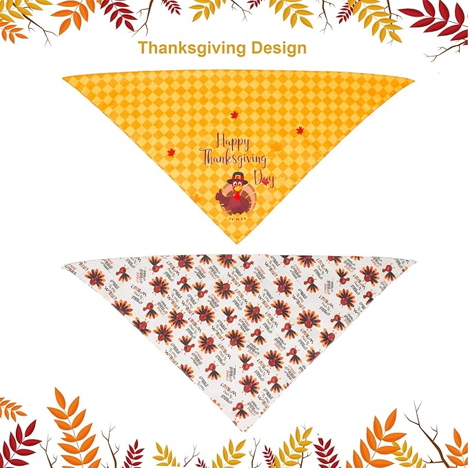 ADOGGYGO Thanksgiving Dog Bandana Fall Autumn Pet Bandana Reversible Triangle Bibs Scarf Accessories for Medium Large Dogs Pets (Large, Thanksgiving)