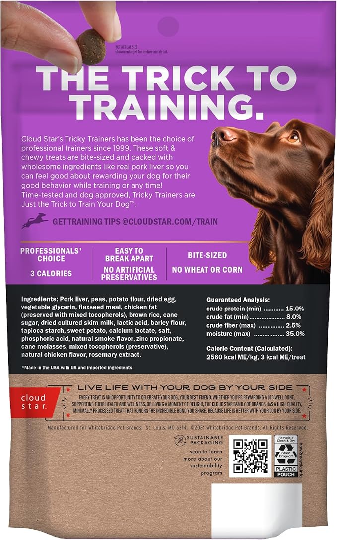 Cloud Star Tricky Trainers Soft & Chewy Dog Training Treats 5 oz Pouch, Liver Flavor, Low Calorie Behavior Aid with 130 treats