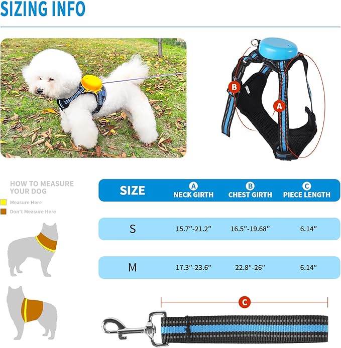 Dog Harness and Leash Set |Dog Vest Harness with 6 ft Multifunction Retractable Dog Leash | with One-Button Control,One-Handed Brake, Tangle Free (S)