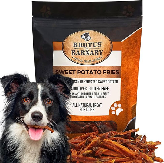 BRUTUS & BARNABY Sweet Potato Dog Treats- No Additive Dehydrated Sweet Potato Fries, Grain Free, Gluten Free and No Preservatives Added (14 oz)