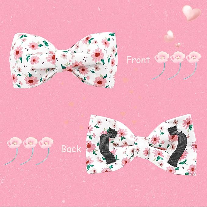 Dog Collar - Pink Floral Pet Collar Bows for Dogs Bowtie Adjustable Spring Summer Puppy Collar Gift for Medium Small Large Dogs