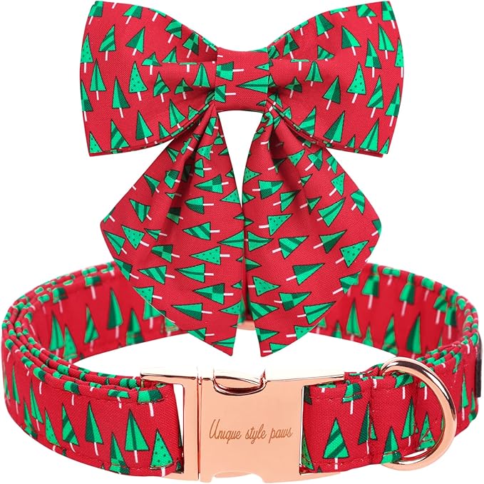 Unique style paws Christmas Dog Collar with Tie Best Winter for Small Medium Large Dogs-Christmas Tree-L