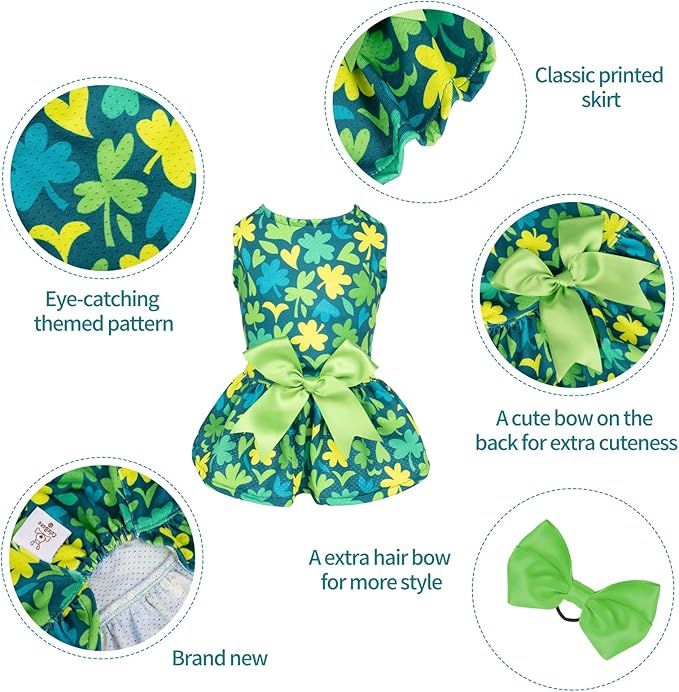 CuteBone Dog Mesh Dress St.Patrick's Day Puppy Sundress Pet Outfit Summer Fashion for Small Dogs Girl Cat Clothes BF07S