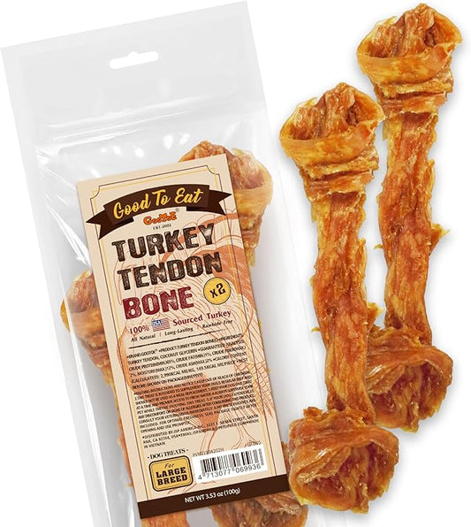 Gootoe Turkey Tendon Dog Treats, Bone (L) 3.53 oz, 100% USA Sourced Turkey, Natural Snack, Premium Puppy Chews, Hypoallergenic, Reseal Value Bags, Size for Large Dogs